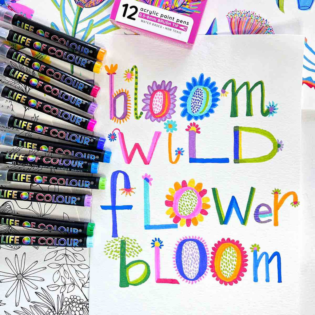 Life of Colour - Wildflowers Brush Tip Acrylic Paint Pens - Set of 12