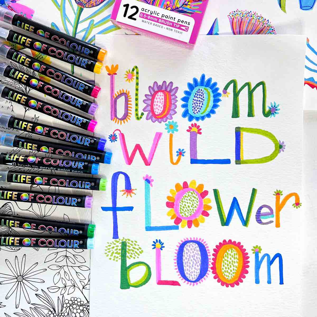 Life of Colour - Wildflowers Brush Tip Acrylic Paint Pens - Set of 12