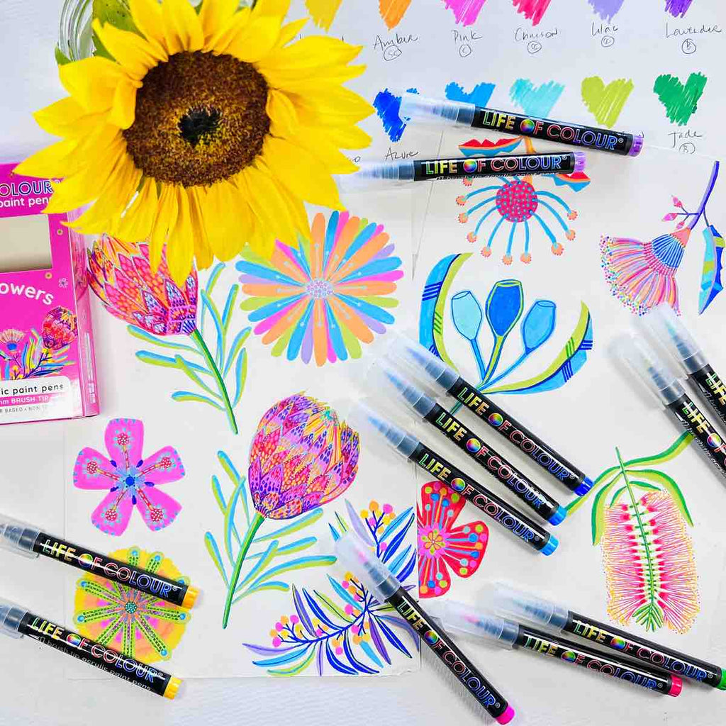 Life of Colour - Wildflowers Brush Tip Acrylic Paint Pens - Set of 12
