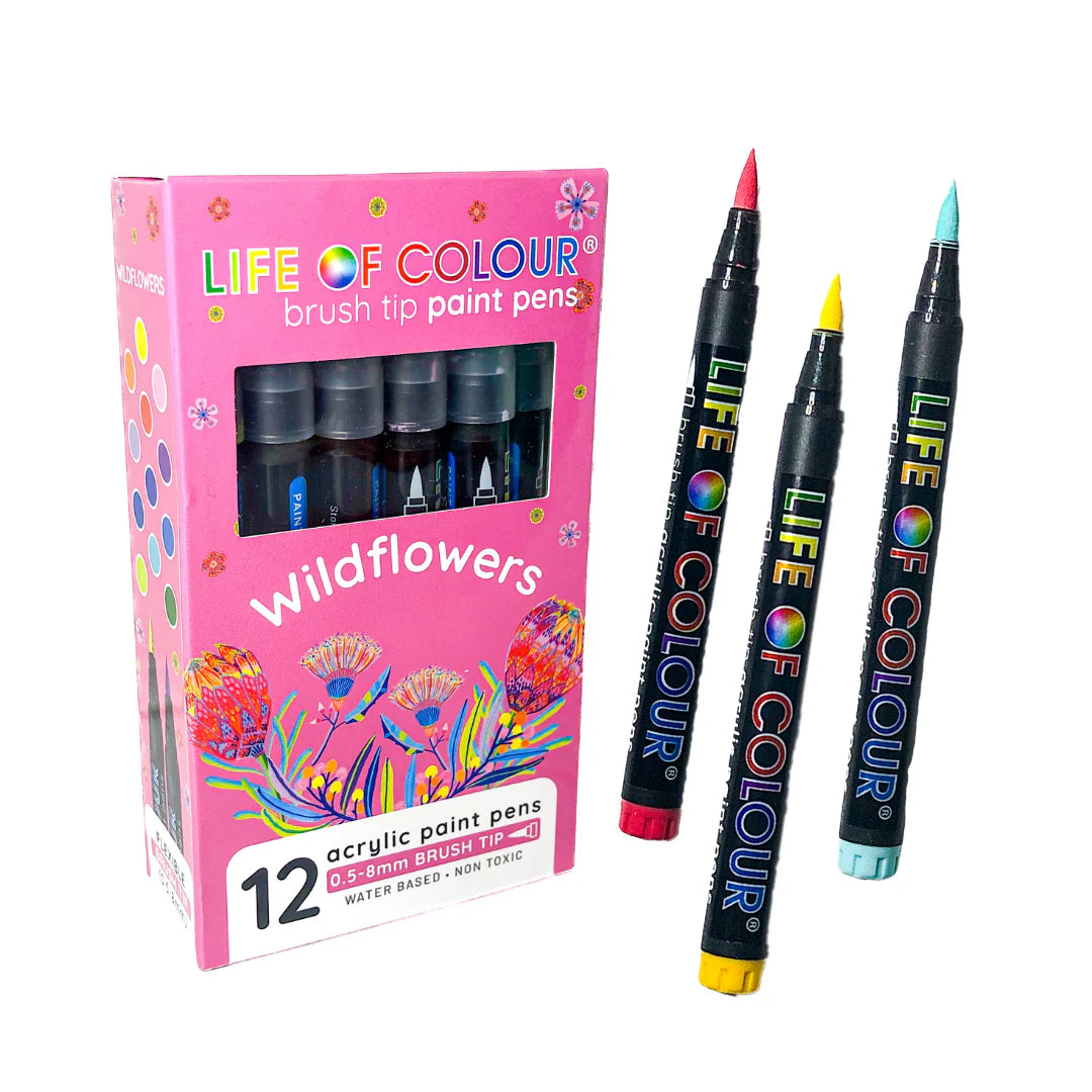 Life of Colour - Wildflowers Brush Tip Acrylic Paint Pens - Set of 12
