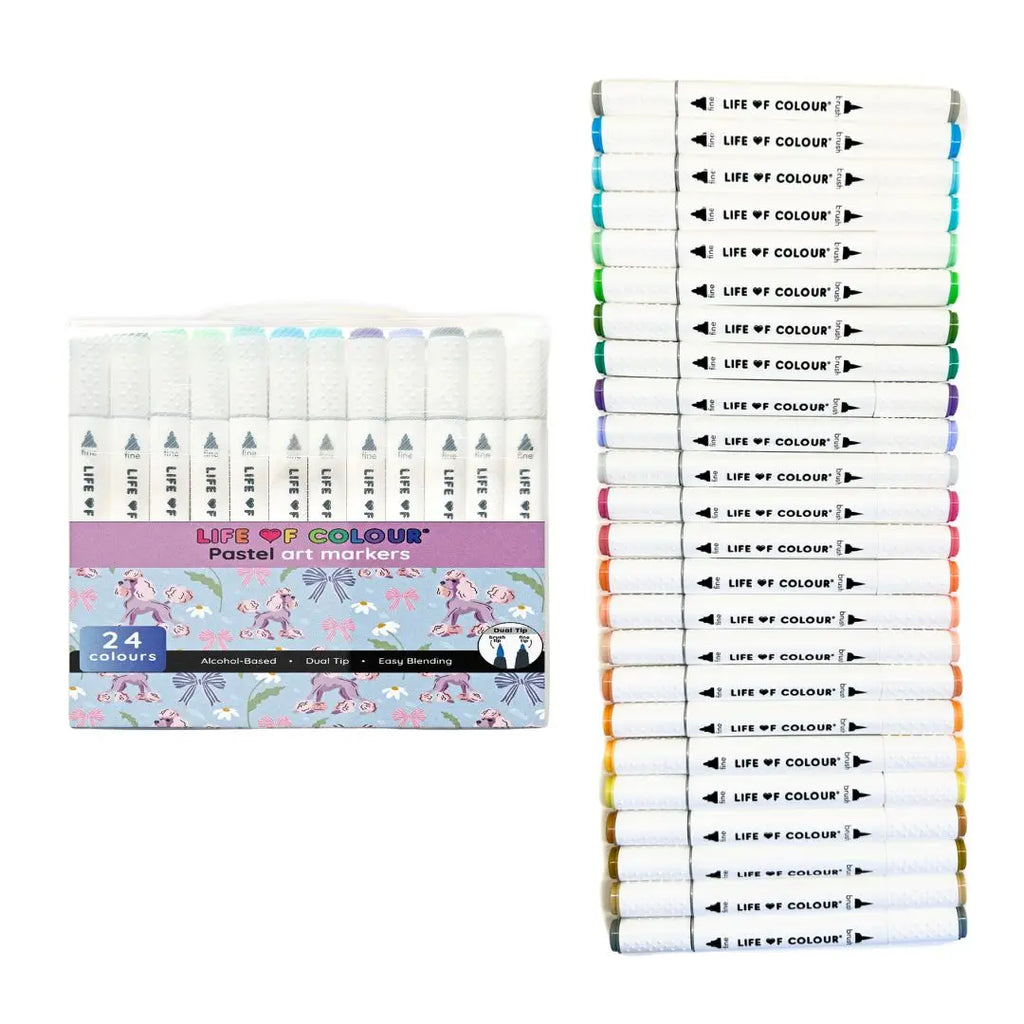 Life of Colour - Art Markers - 24 Alcohol Based, Dual Tip Markers - Pastel Colours