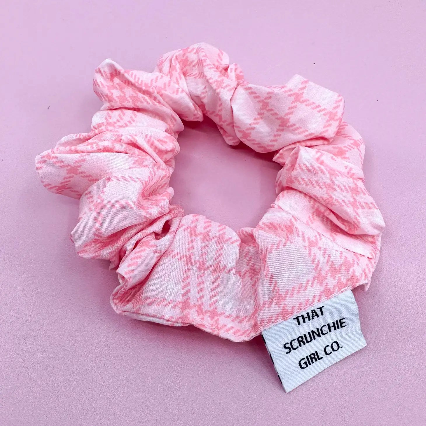 That Scrunchie Girl Co. - Pink Houndstooth Hair Scrunchie