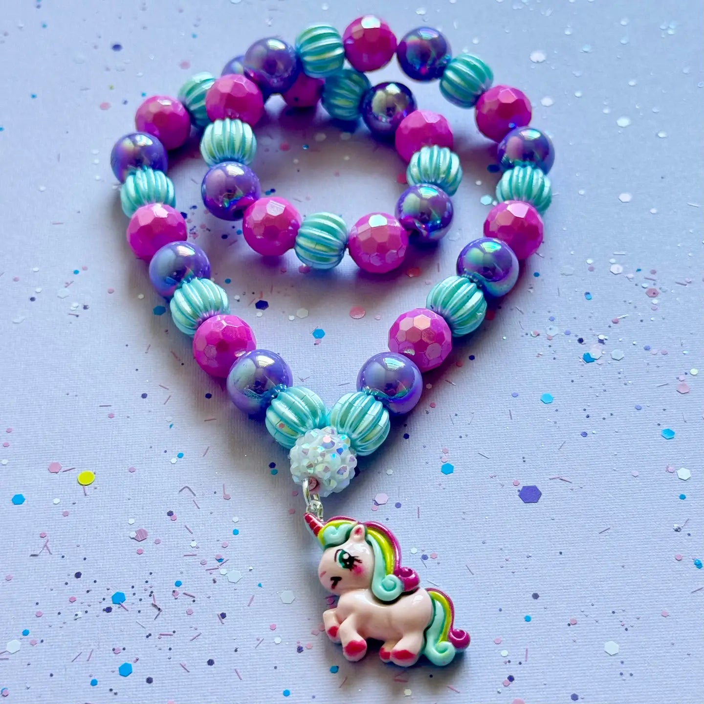 Sweet as Sugar Jewellery - Beaded Necklace Rainbow Unicorn