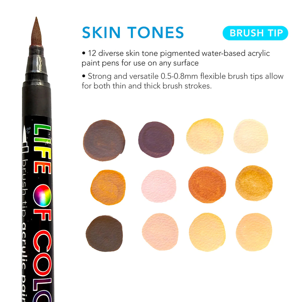 Life of Colour - Skin Tone Brush Tip Acrylic Paint Pens
