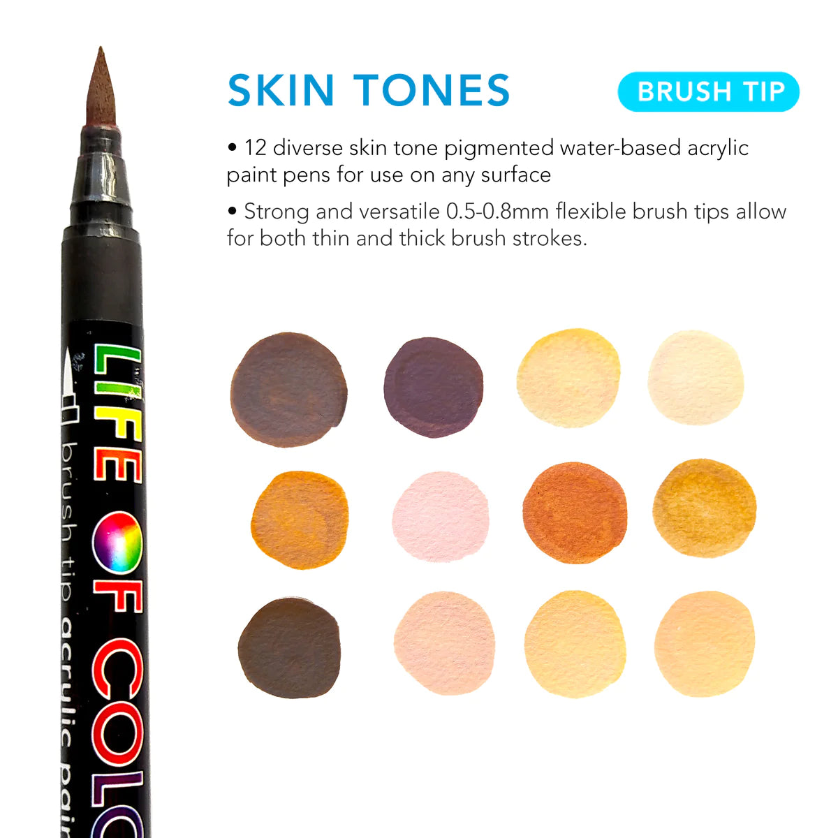 Life of Colour - Skin Tone Brush Tip Acrylic Paint Pens