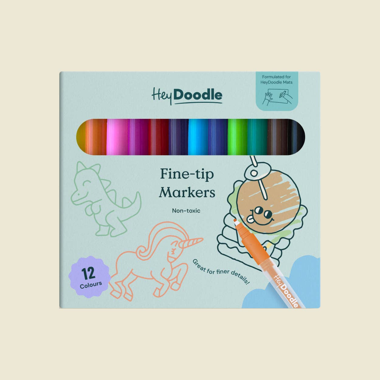 Fine-Tip Colour Markers 12-Pack for HeyDoodle Mats