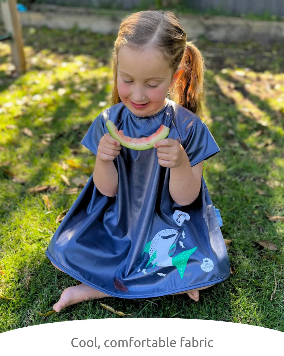 Little Chomps - Short Sleeve Messy Mealtime (Preschool) Smock Bib: 3-6yrs - Blueberry Pie Whale Shark