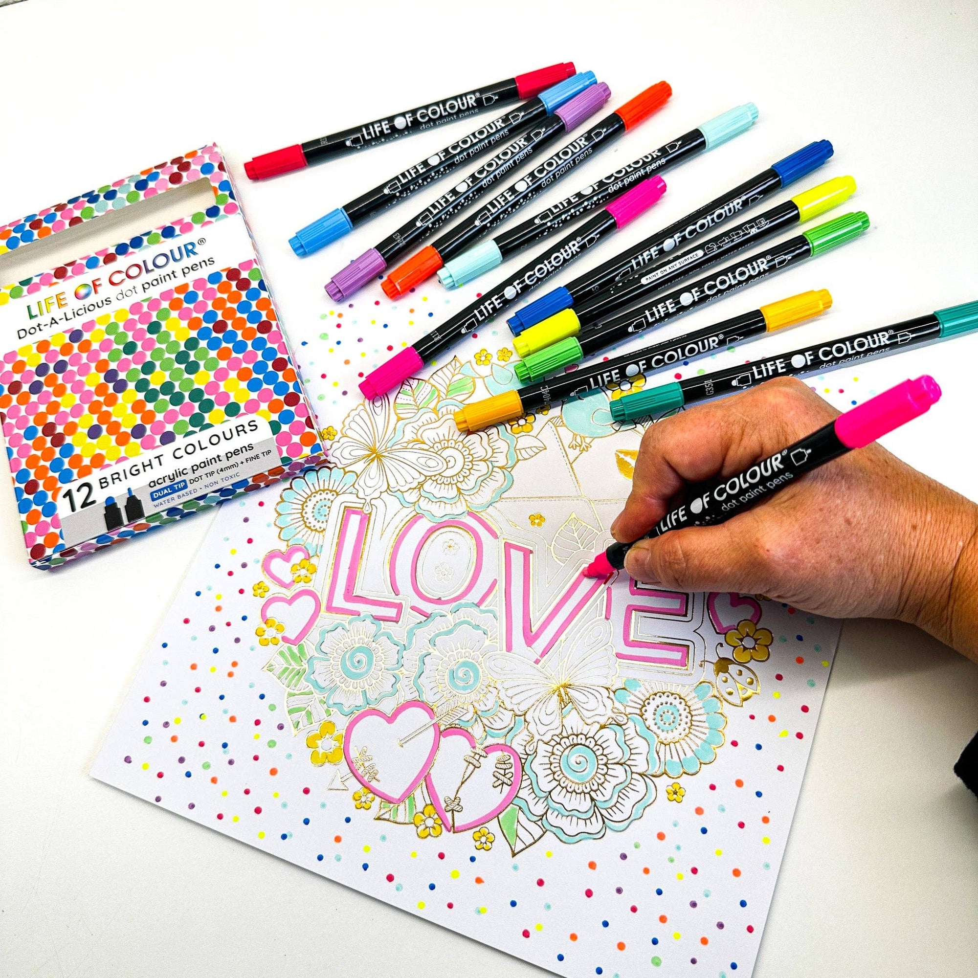 Life of Colour - Dot-A-Licious Acrylic Paint Pens -  Set of 12 Bright Colours