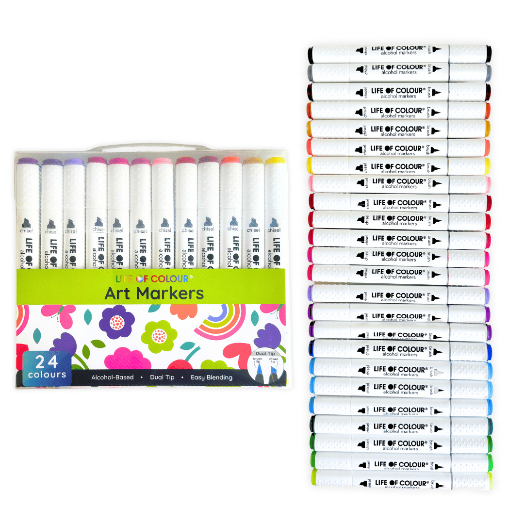 Life of Colour - Art Markers - 24 Alcohol Based, Dual Tip Markers for Colouring