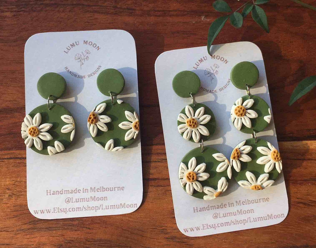Lumu Moon - Daisy Statement Earrings - Long Dangle
