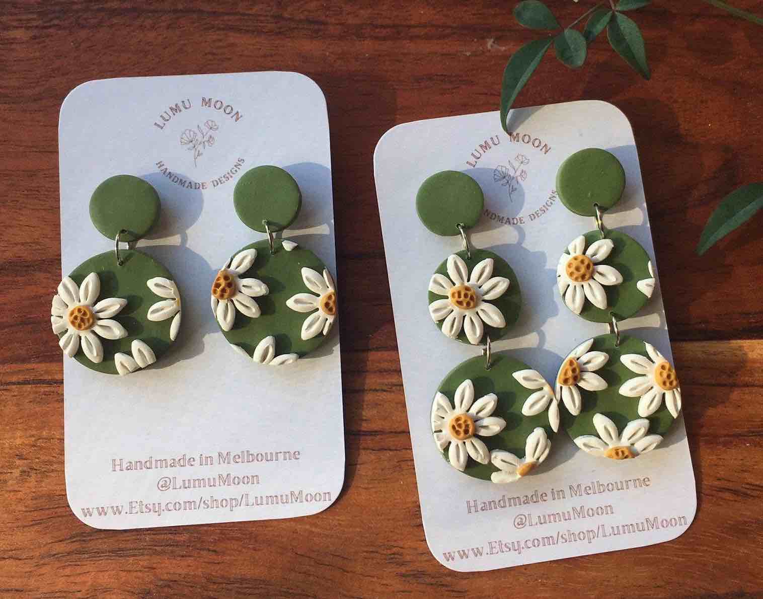Lumu Moon - Daisy Statement Earrings - Long Dangle