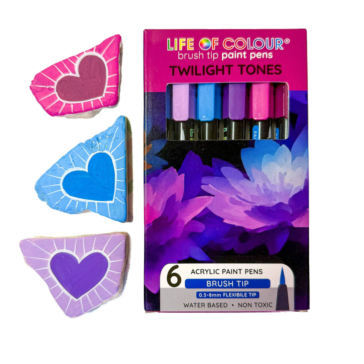 Life of Colour - Twilight Tones Brush Tip Acrylic Paint Pens – Set of 6