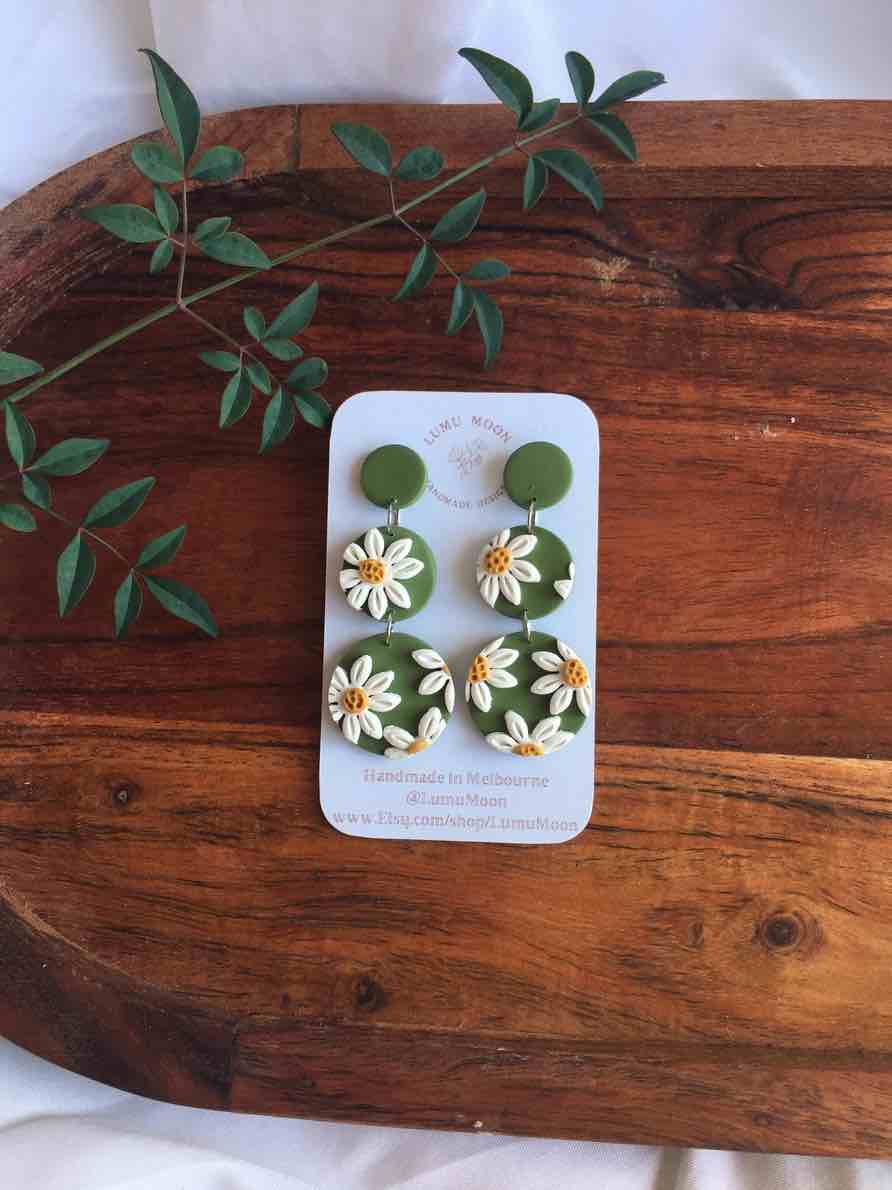 Lumu Moon - Daisy Statement Earrings - Long Dangle