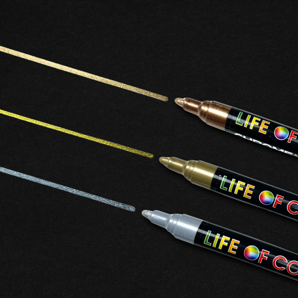 Life of Colour - Chrome Mirror Effect 3mm Medium Tip Acrylic Paint Pens - Set of 3