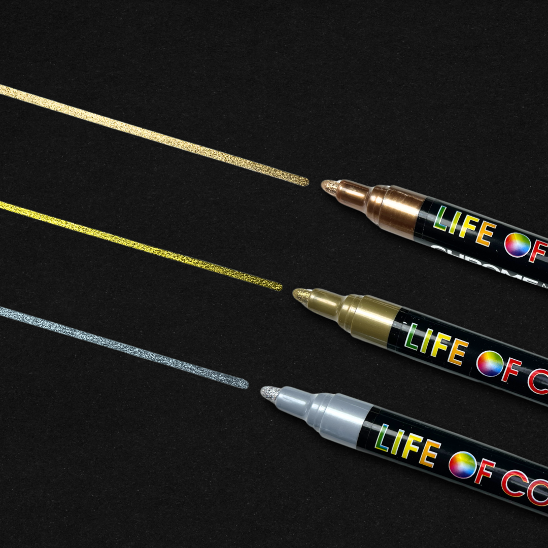 Life of Colour - Chrome Mirror Effect 3mm Medium Tip Acrylic Paint Pens - Set of 3