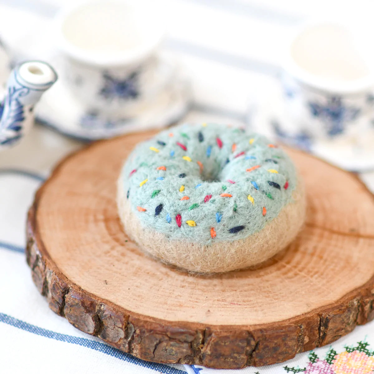 Tara Treasures - Felt Doughnuts with Blue Vanilla Frosting and Rainbow Sprinkles