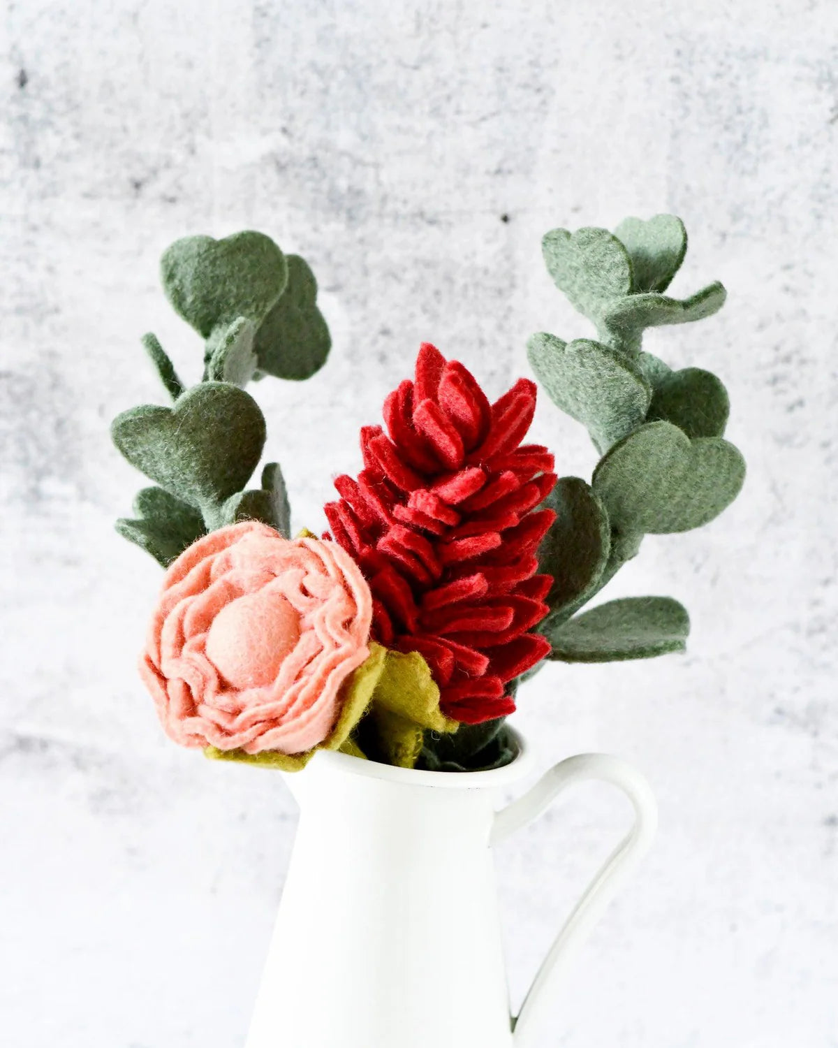 Tara Treasures - Felt Floral Bouquet - Alpinia, Peony and Eucalyptus Leaves