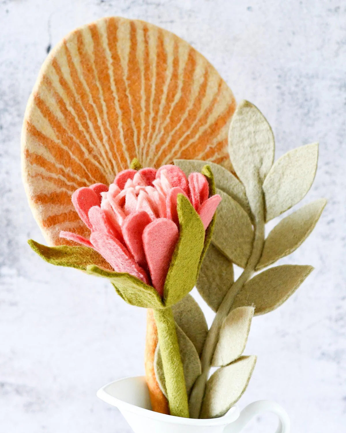 Tara Treasures - Felt Rustic Floral Bouquet - Protea, Fan Leaf and Ash Leaf