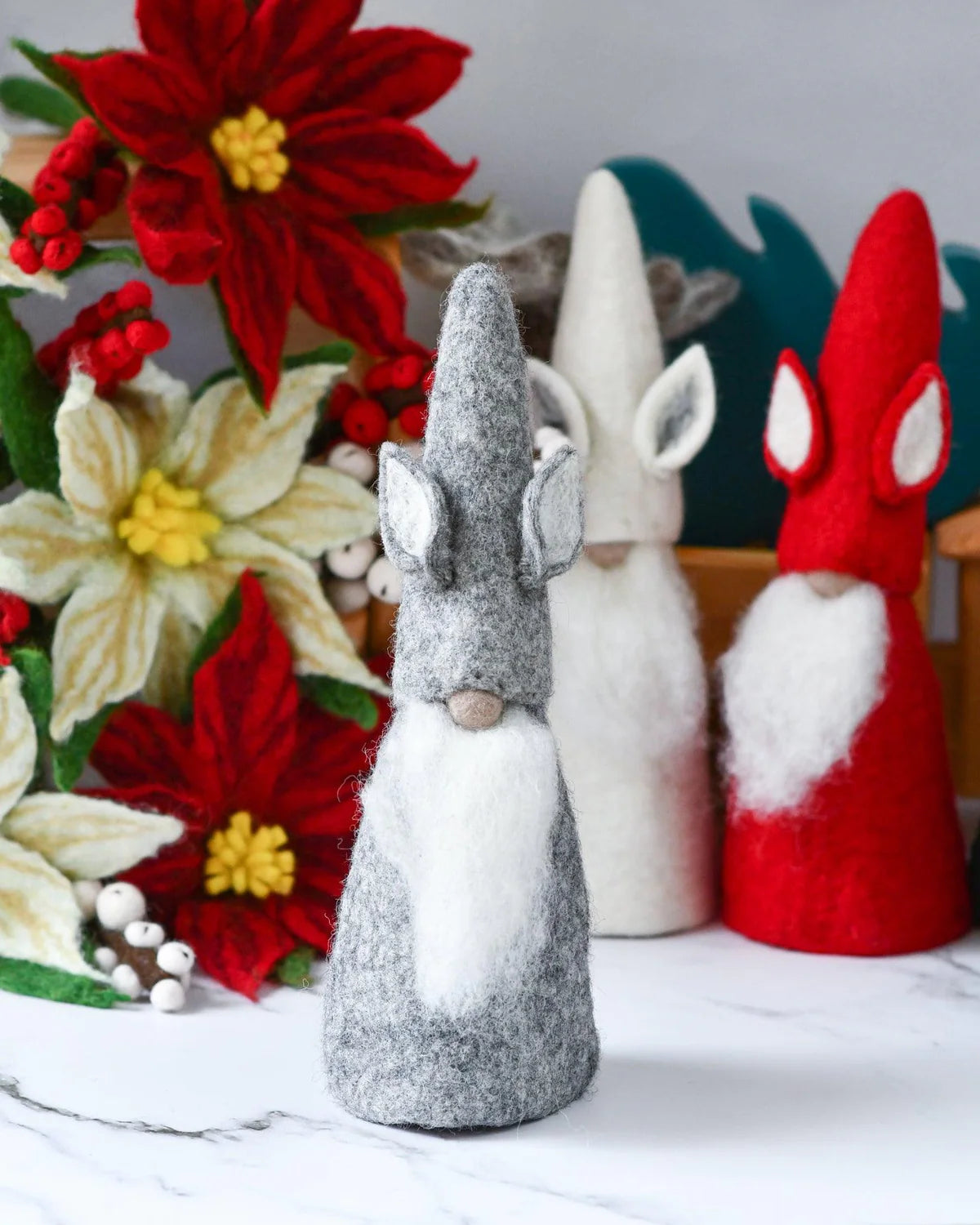 Tara Treasures - Felt Gnome Tree Topper (Grey)