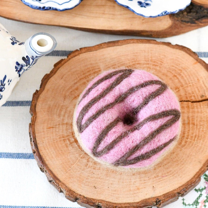 Tara Treasures - Felt Doughnut (Donut) with Pink Vanilla Frosting and Chocolate Drizzle