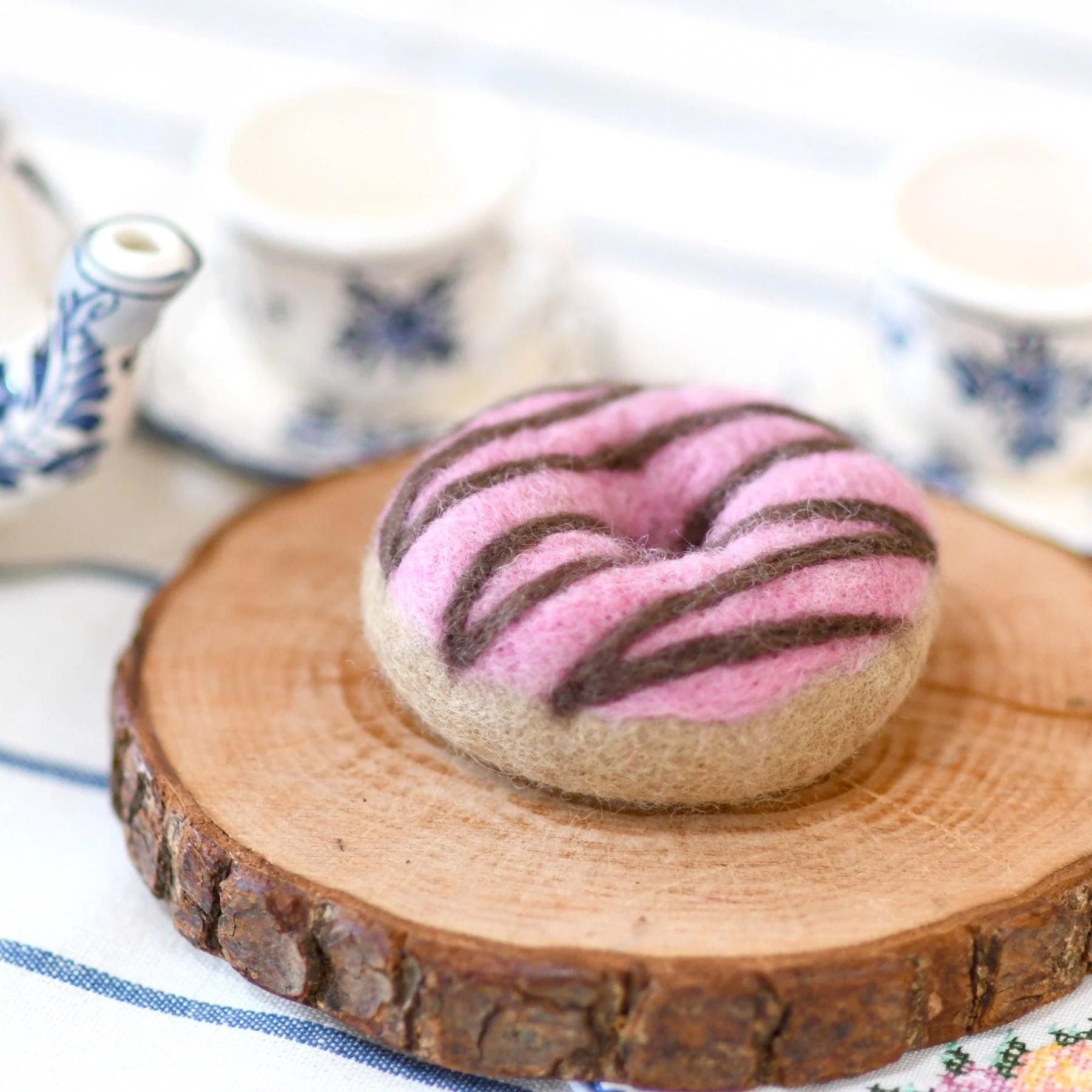 Tara Treasures - Felt Doughnut (Donut) with Pink Vanilla Frosting and Chocolate Drizzle
