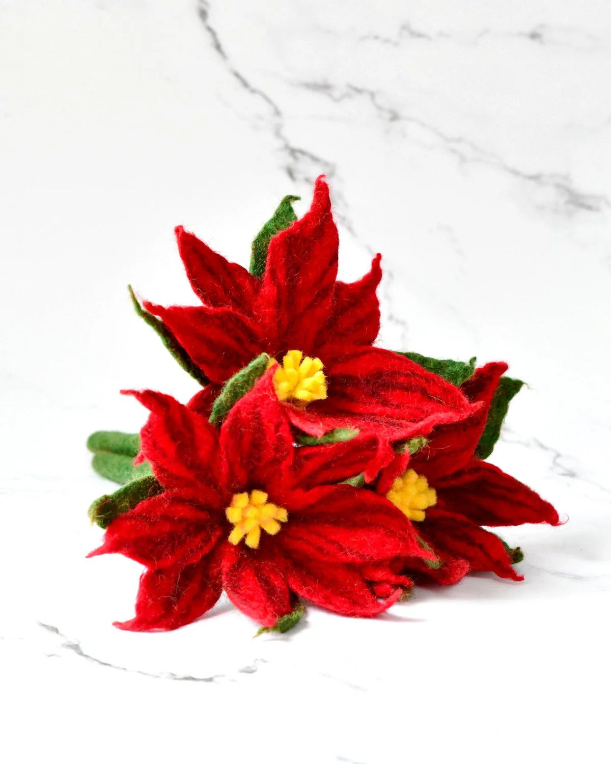 Tara Treasures - Felt Red Poinsettia Flowers (Set of 3 stems)