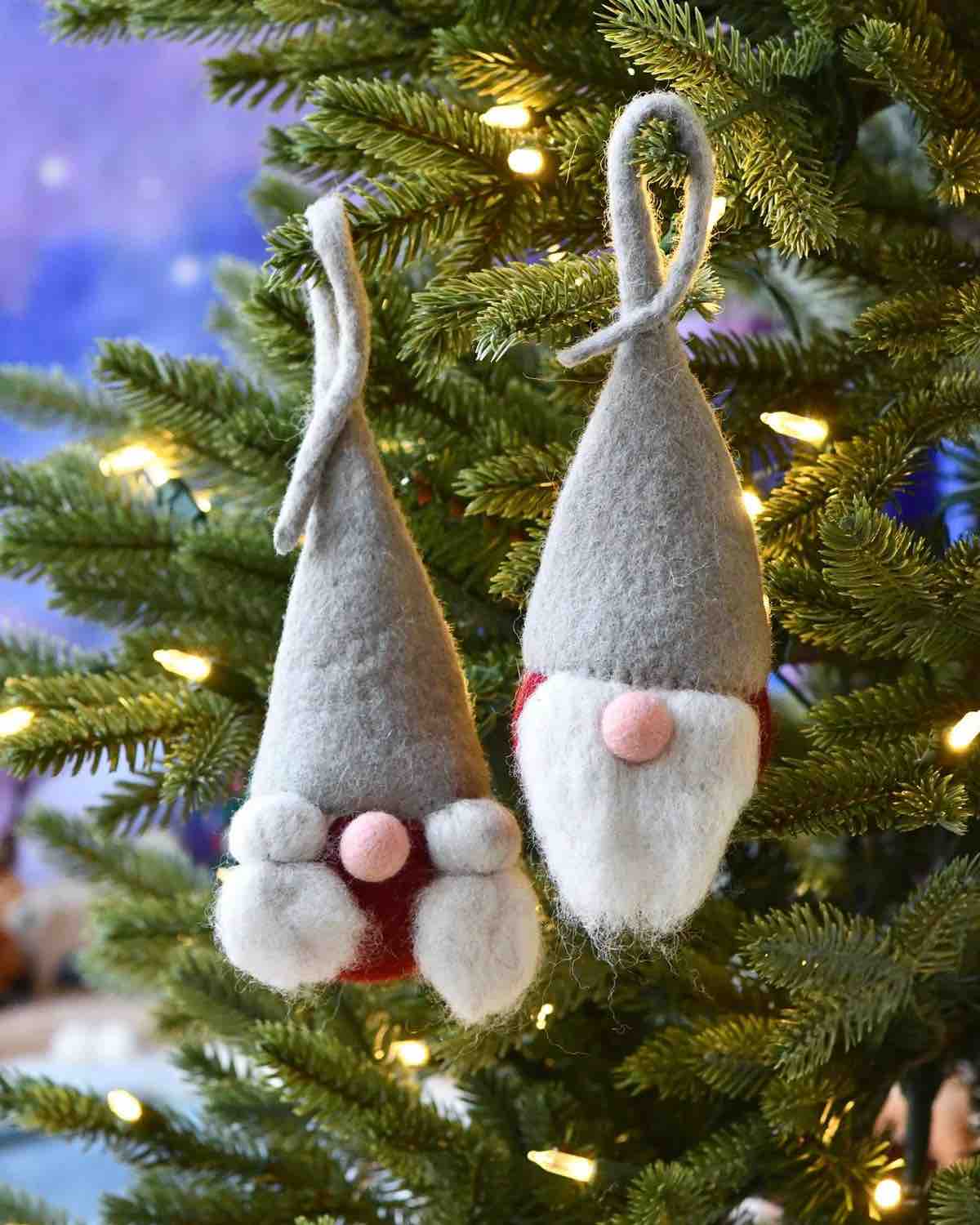Tara Treasures - Felt Christmas Grey-Red Santa Gnome Baubles (Pair)