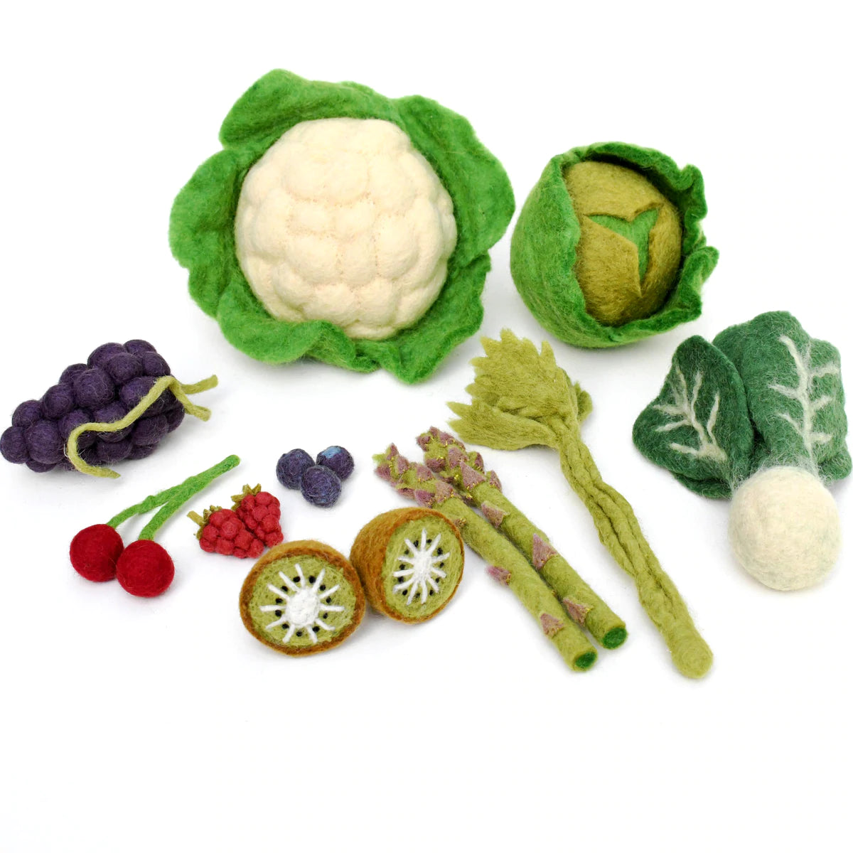 Tara Treasure Felt Vegetables and Fruits set cauliflower, grapes, kiwi. cherry