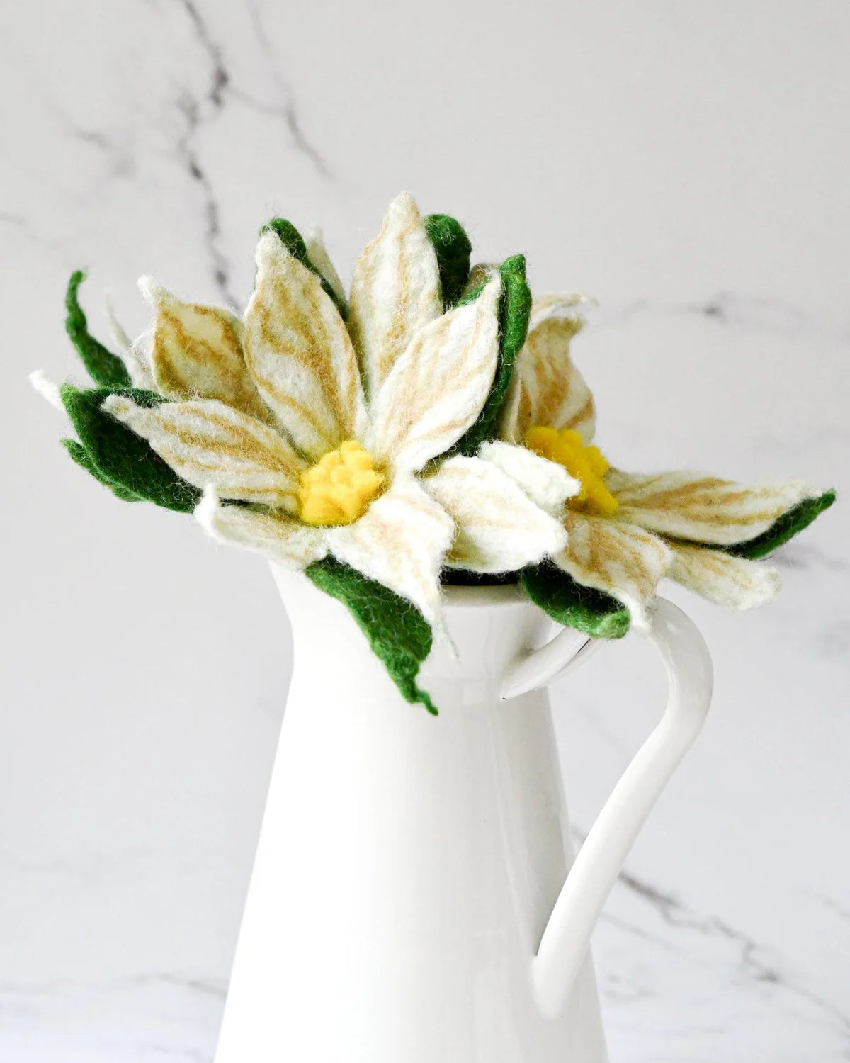 Tara Treasures - Felt White Poinsettia Flowers (Set of 3 stems)