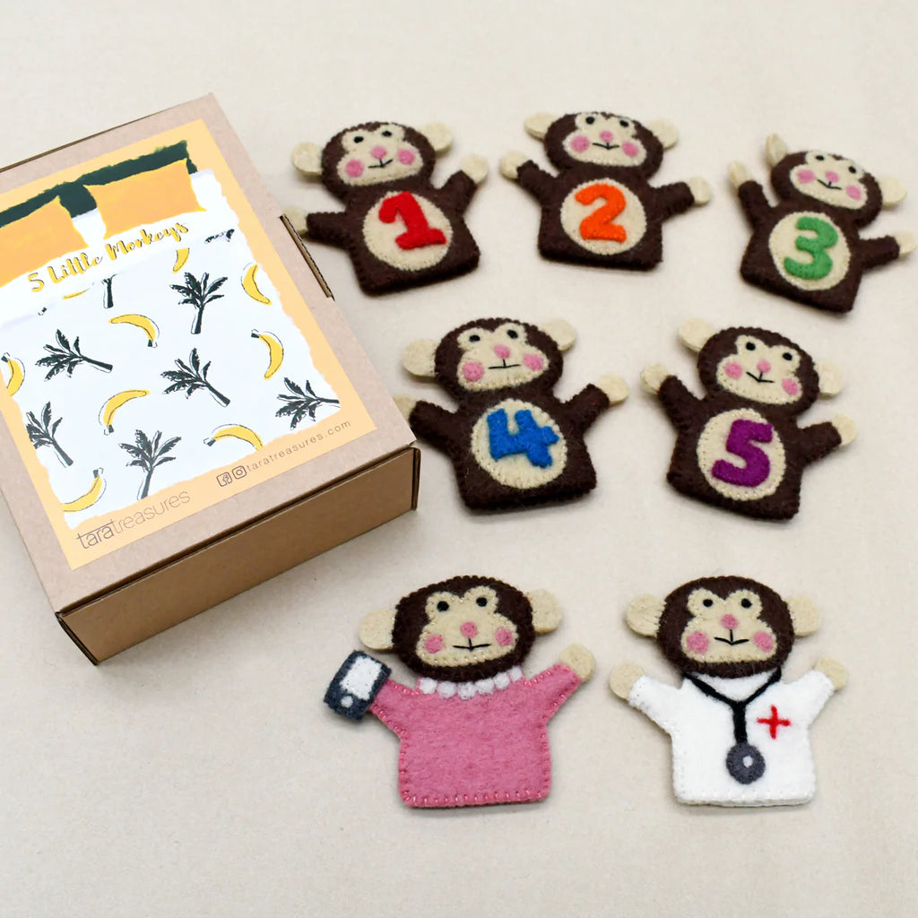 Tara Treasures - Five Little Monkeys, Finger Puppet Set