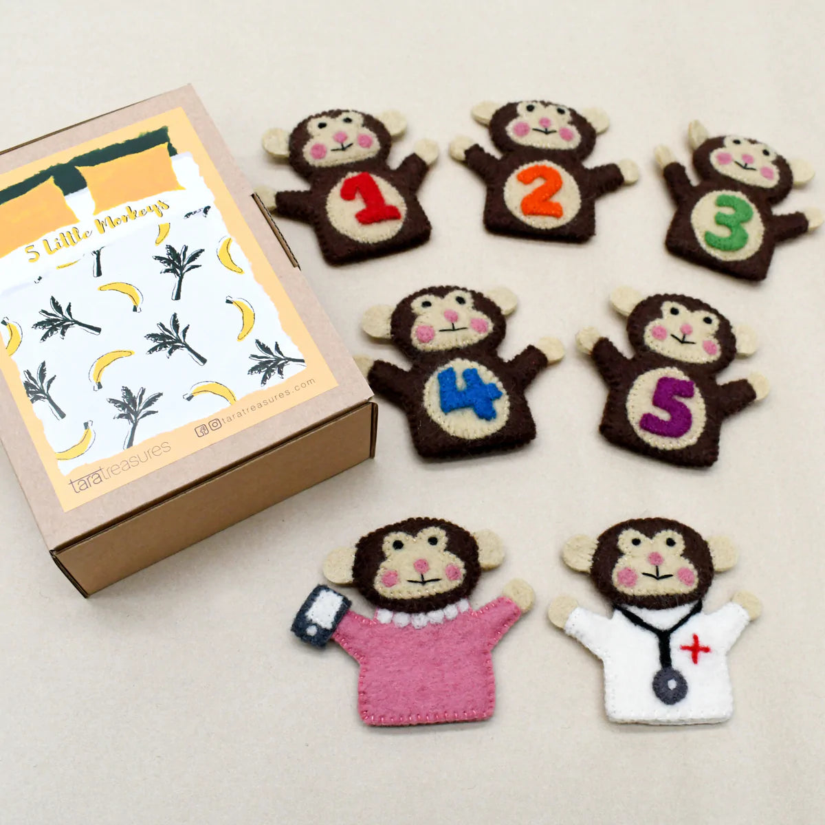 Tara Treasures - Five Little Monkeys, Finger Puppet Set