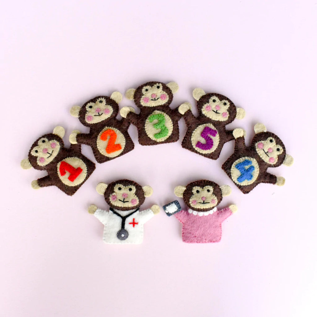 Tara Treasures - Five Little Monkeys, Finger Puppet Set
