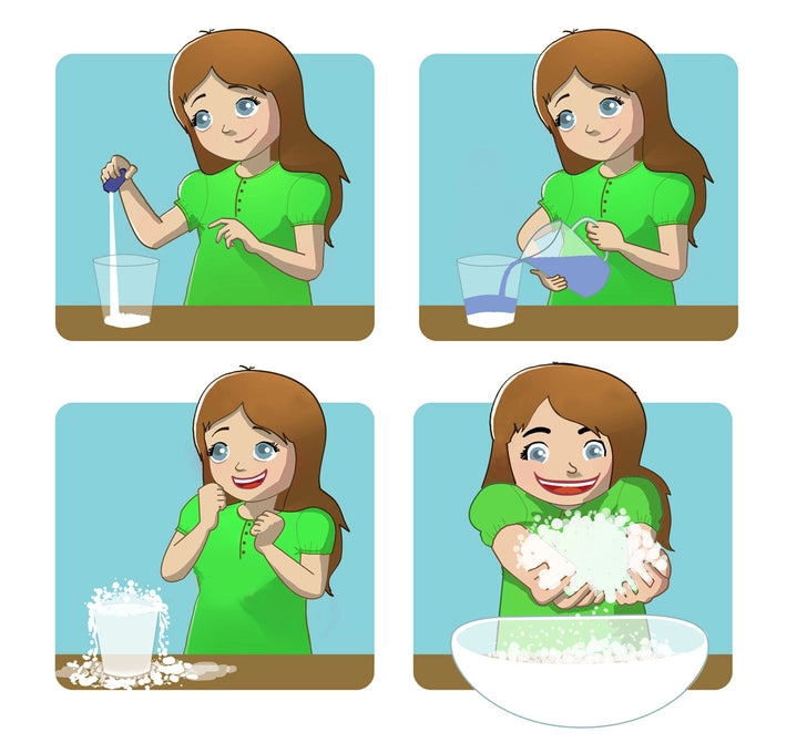 instruction step by step how to make the snow for kids sensory play