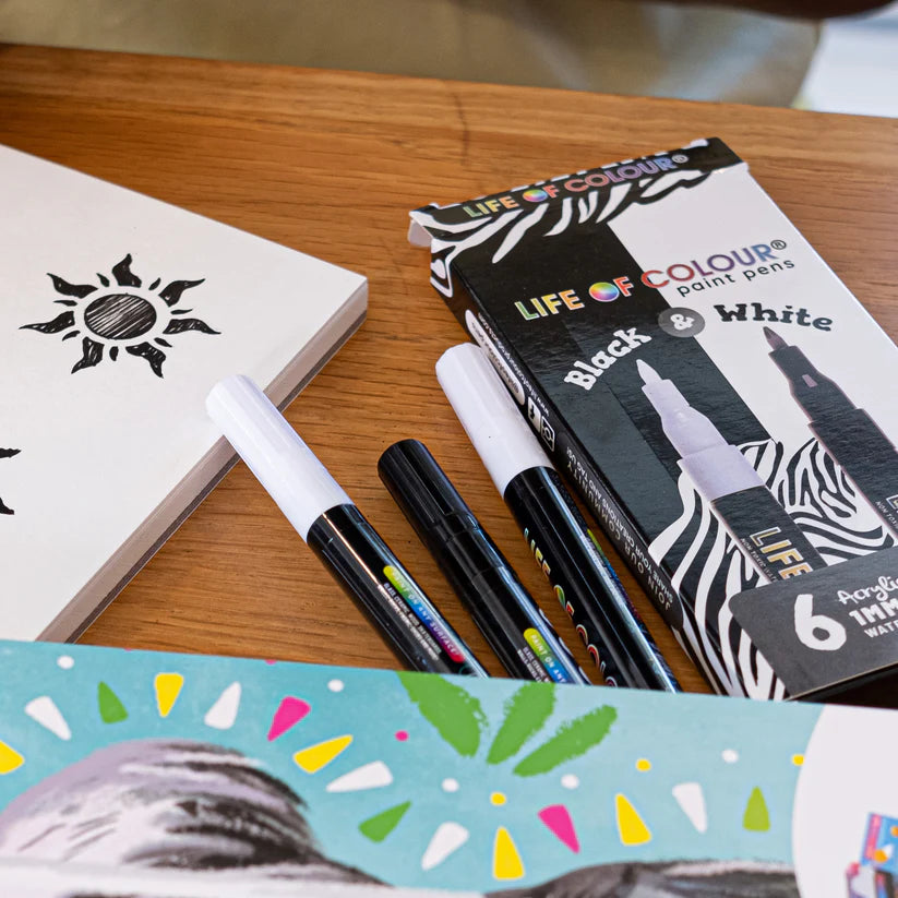Life of Colour - Black and White 1mm Fine Tip Acrylic Paint Pens – Set of 6