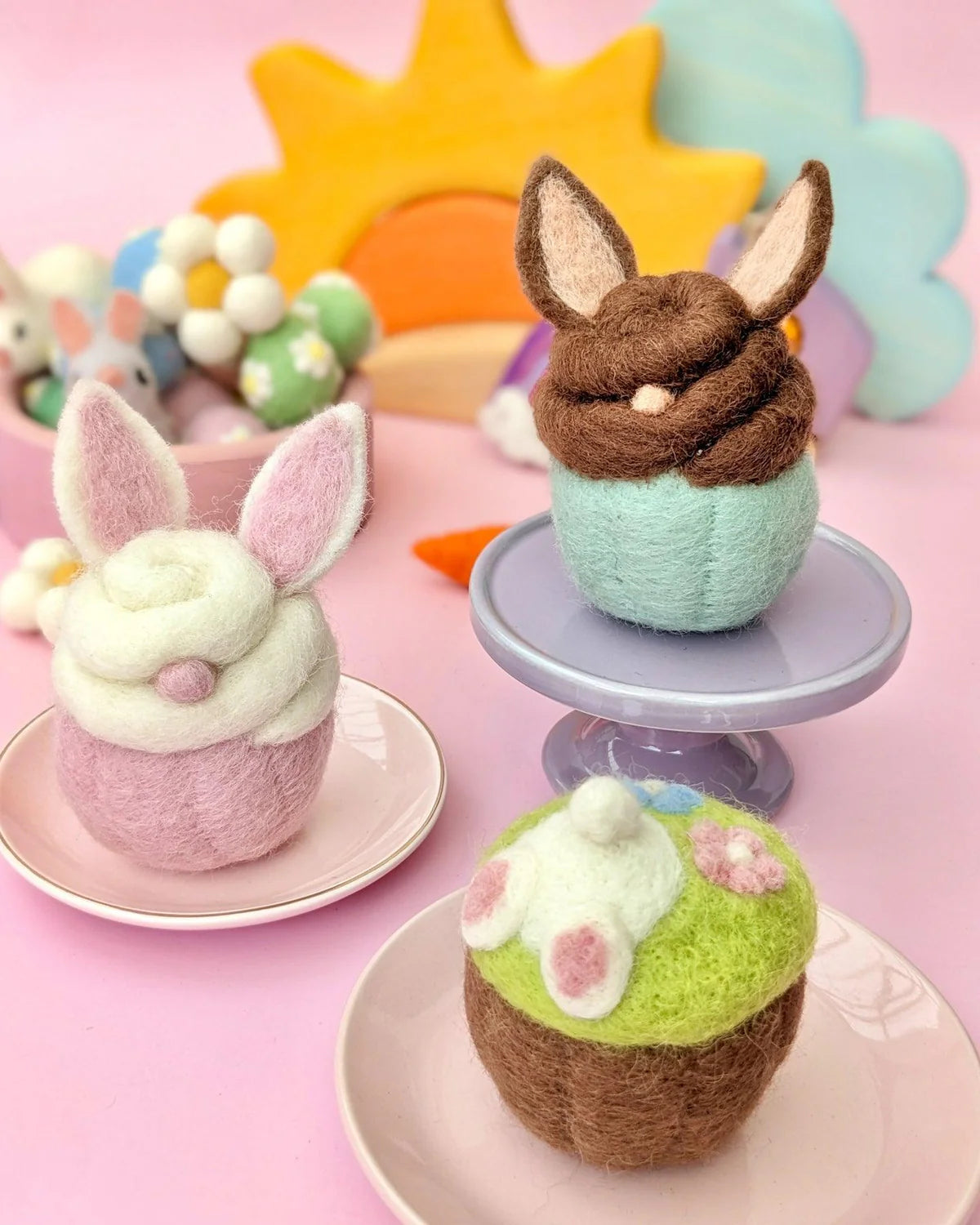 Tara Treasures - Felt Easter Bunny Cupcakes - Set of 3